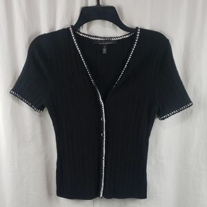 White House Black Market Black & White Braided Trim Sweater